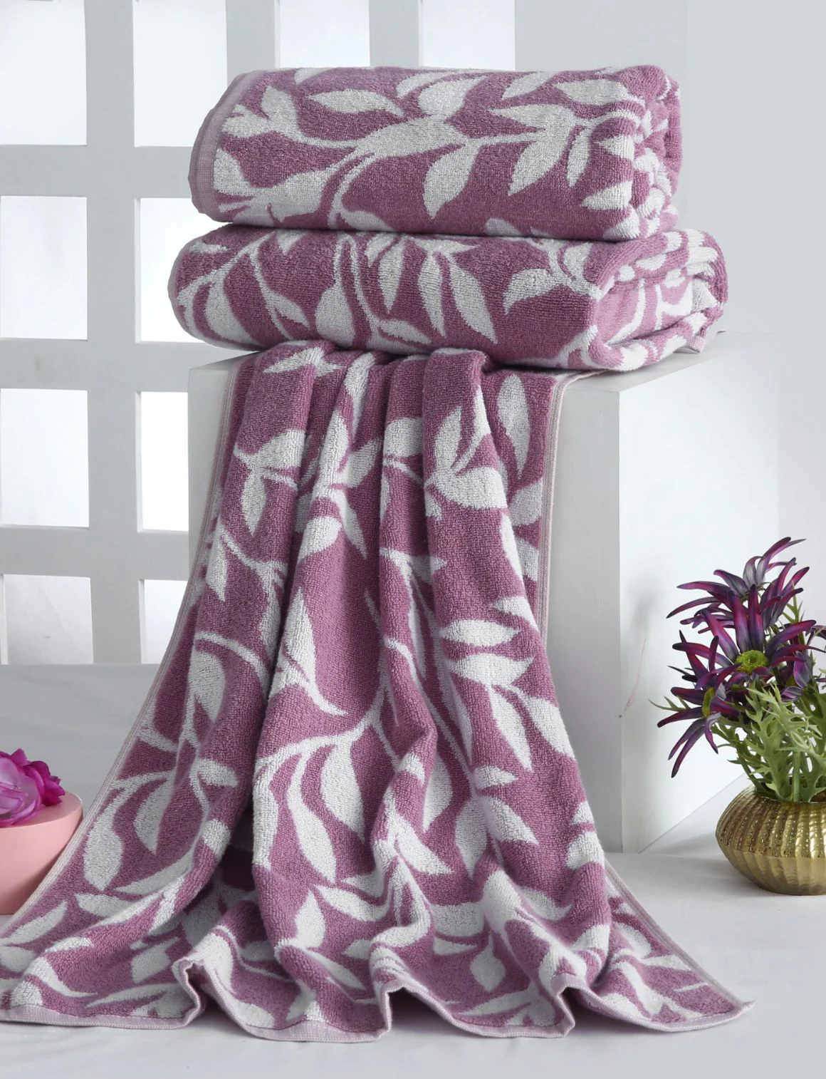 1 PC Bath Towel-Pastel Flower(Lilac) - Image 5