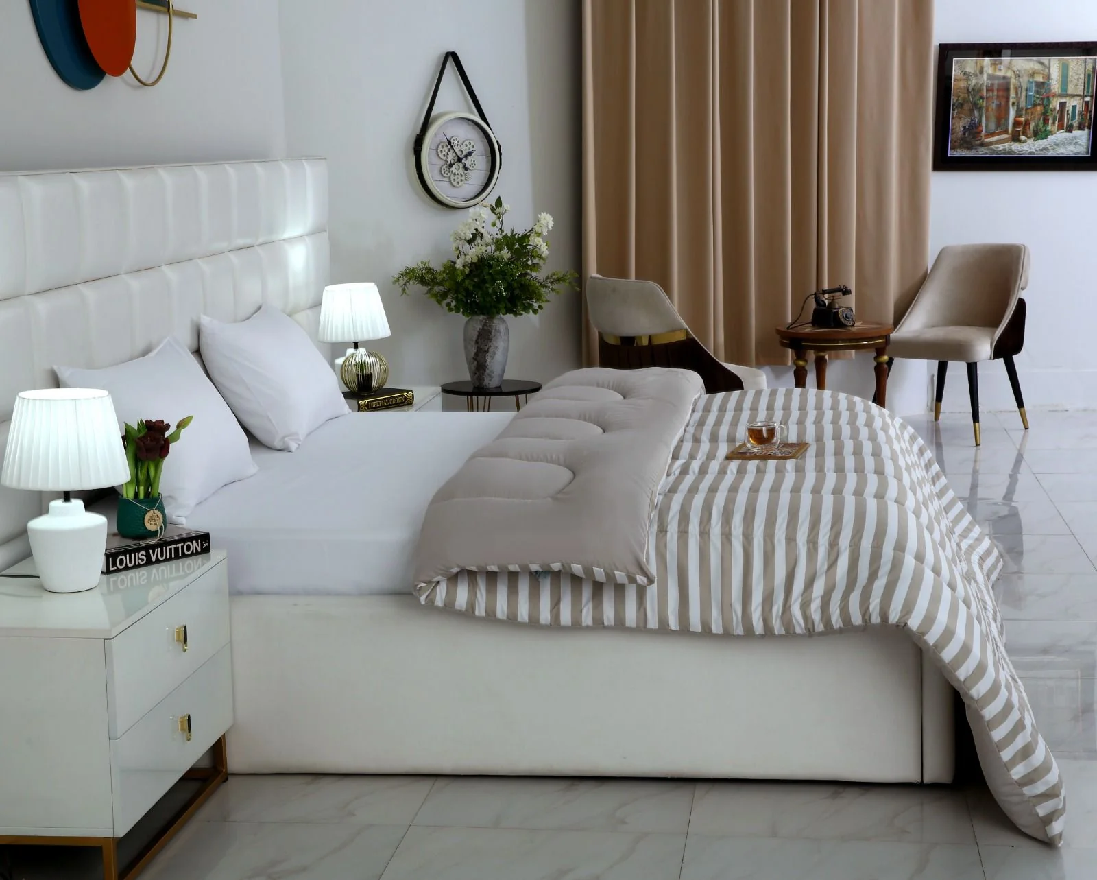 1 PC Double Winter Razai-Beige Bold Stripes - Image 5
