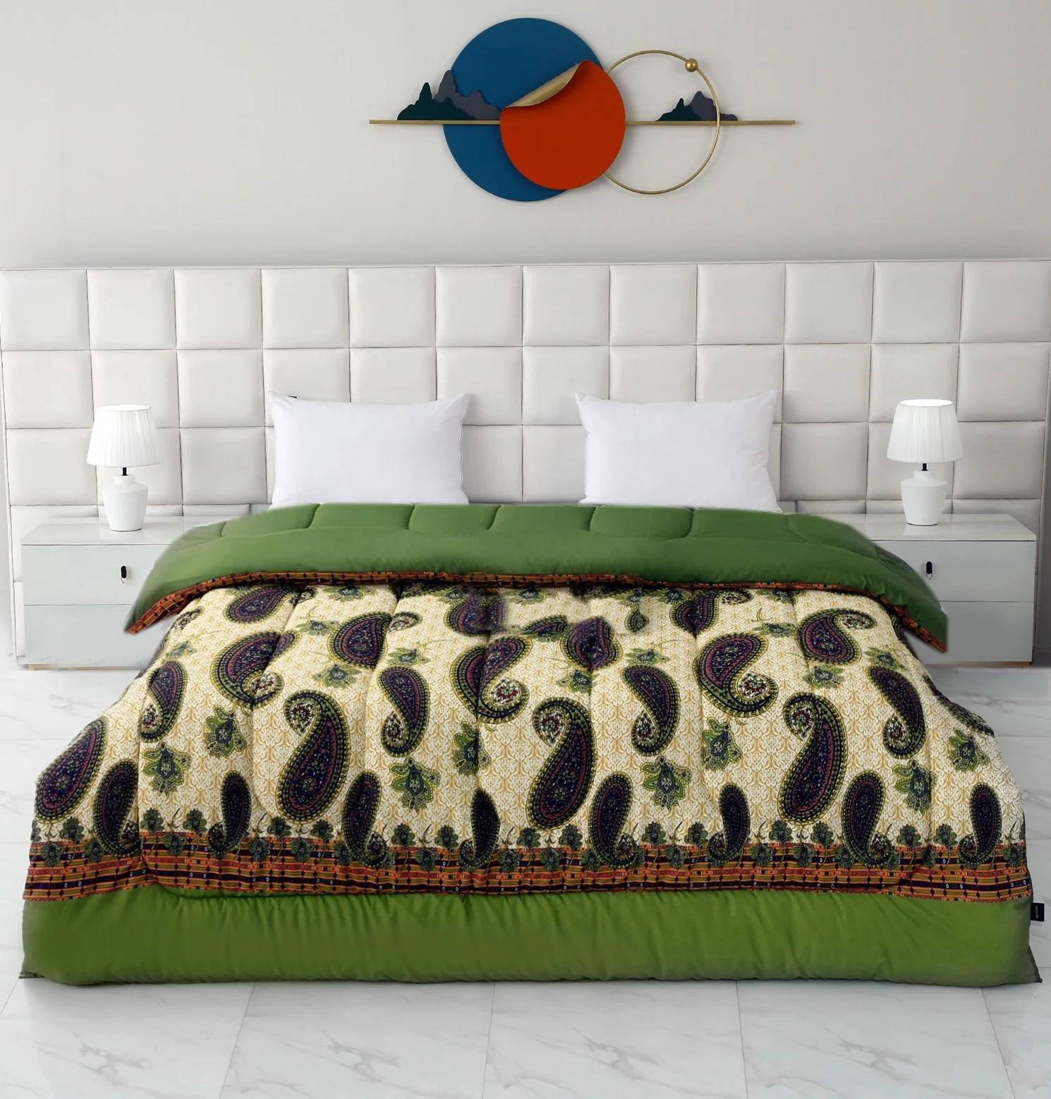 1 PC Double Winter Razai-Green Paisleys