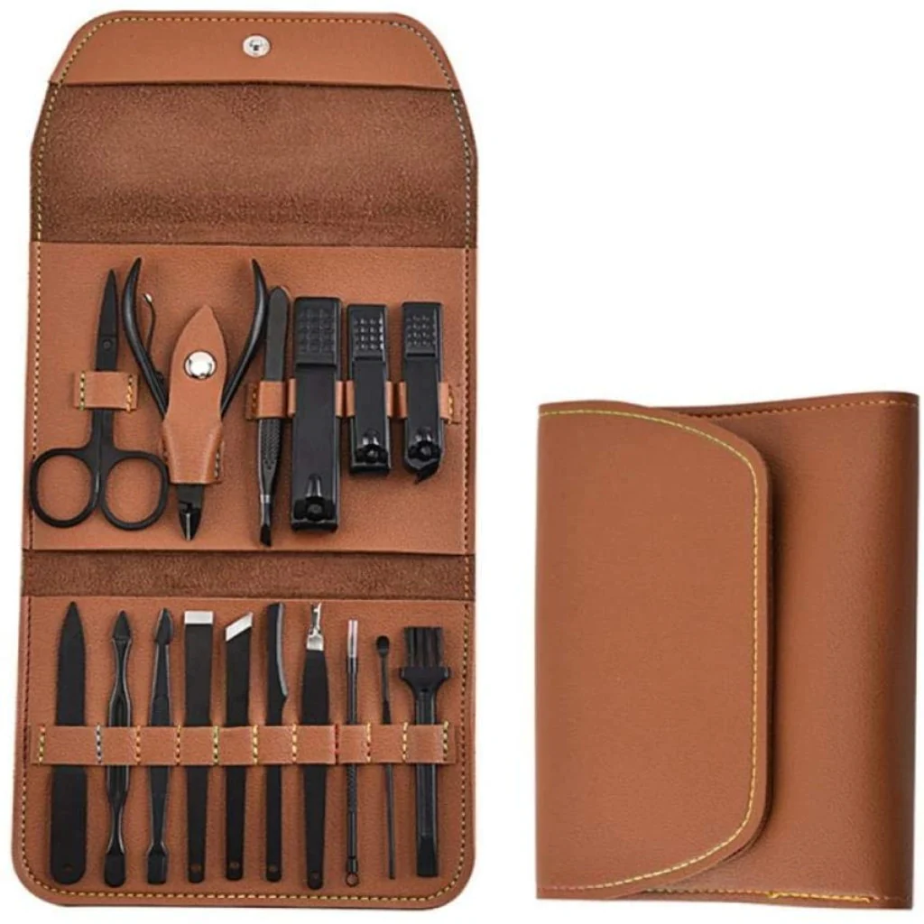 16 PCs Nail Clipper/Manicure & Pedicure Kit-Brown - Image 3