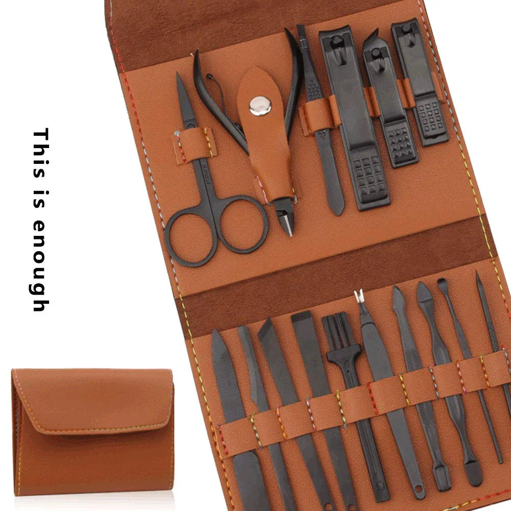 16 PCs Nail Clipper/Manicure & Pedicure Kit-Brown - Image 7