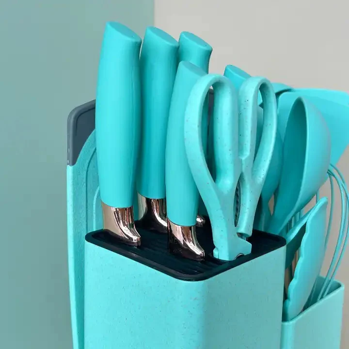 19 PCs Silicon Cooking & Knife Set With Board-Light Green - Image 3