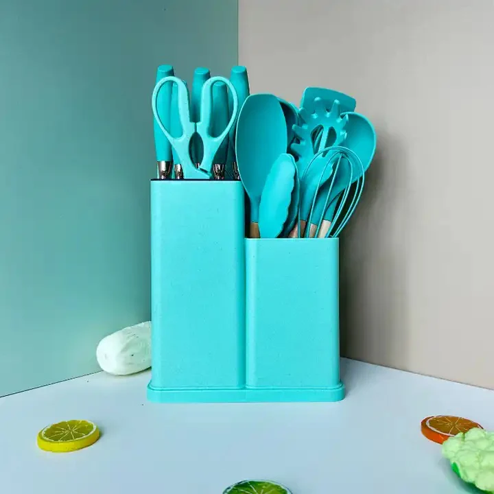 19 PCs Silicon Cooking & Knife Set With Board-Light Green - Image 4