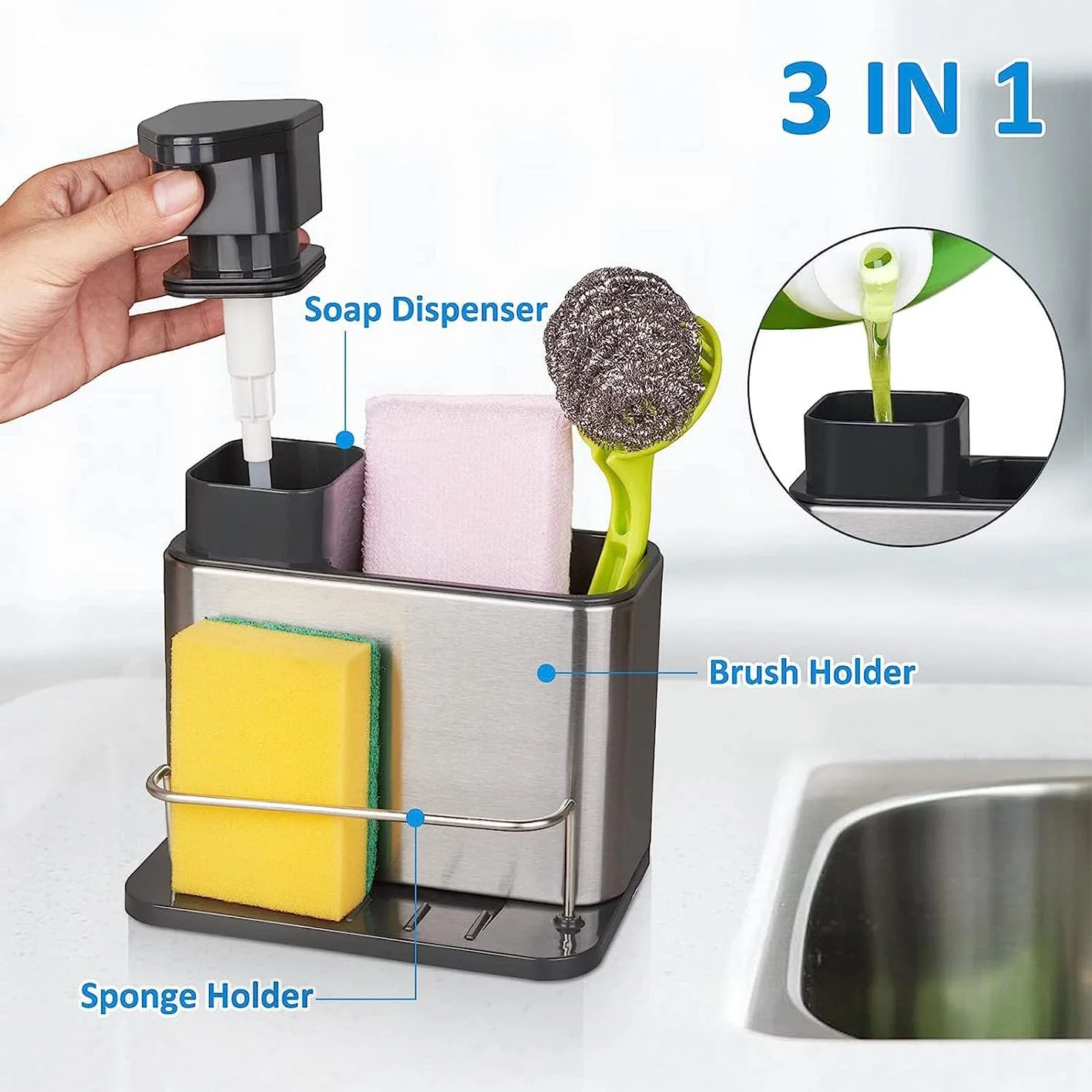 1PC Multi-Function Soap Dispenser with Storage Rack-SA2411-44 - Image 8