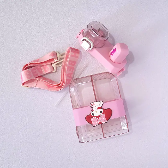 2 in 1 Cute Cartoon Dual Compartment Water Bottle with Straw (SA2510-148) - Image 10