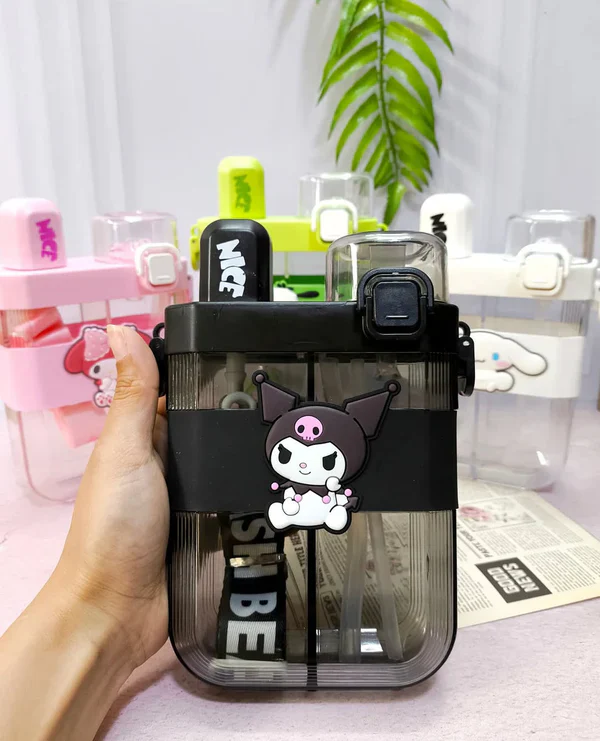 2 in 1 Cute Cartoon Dual Compartment Water Bottle with Straw (SA2510-148) - Image 3