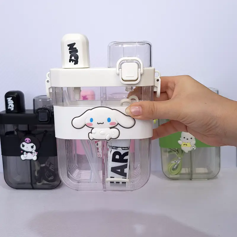 2 in 1 Cute Cartoon Dual Compartment Water Bottle with Straw (SA2510-148) - Image 6