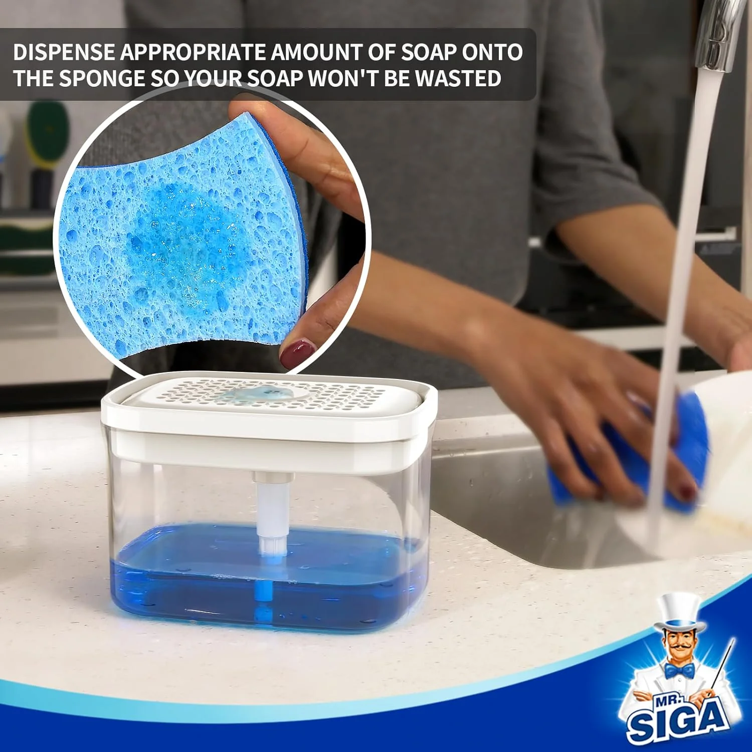 2 in 1 Premium Dishwashing Soap Pump Dispenser and Sponge Holder (SA2510-011) - Image 13