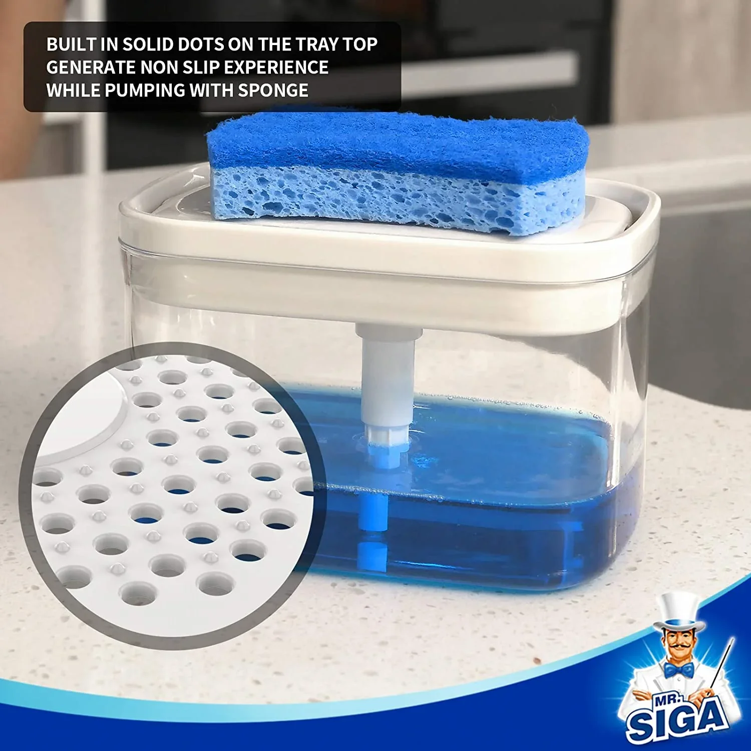 2 in 1 Premium Dishwashing Soap Pump Dispenser and Sponge Holder (SA2510-011) - Image 3