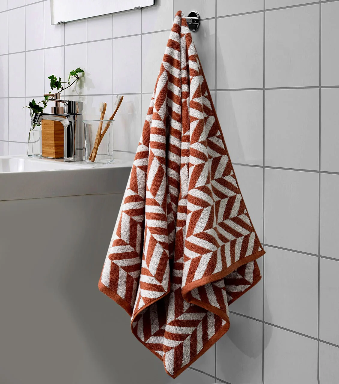 2 PCs Bath Towel Yarn Dyed-14916 Brown Chevrons - Image 2