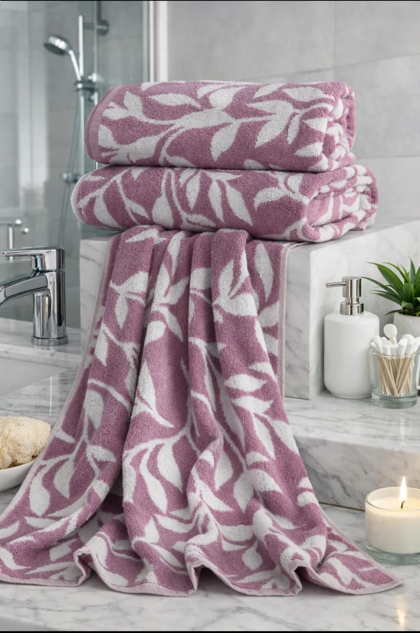 2 Pcs Bath Towels-Pastel Flower(Lilac) - Image 4