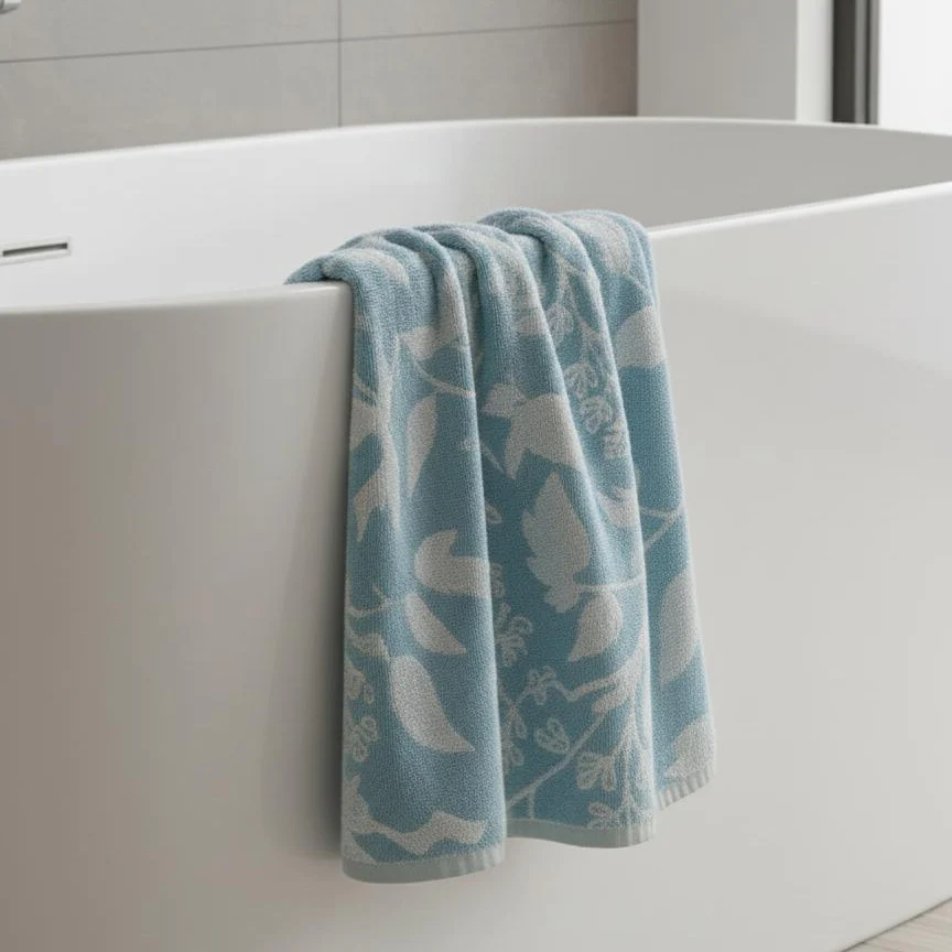 1 PC Bath Towel-Pastel Flower(Turqoiuse)