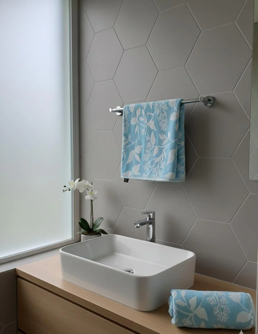 1 PC Bath Towel-Pastel Flower(Turqoiuse) - Image 3