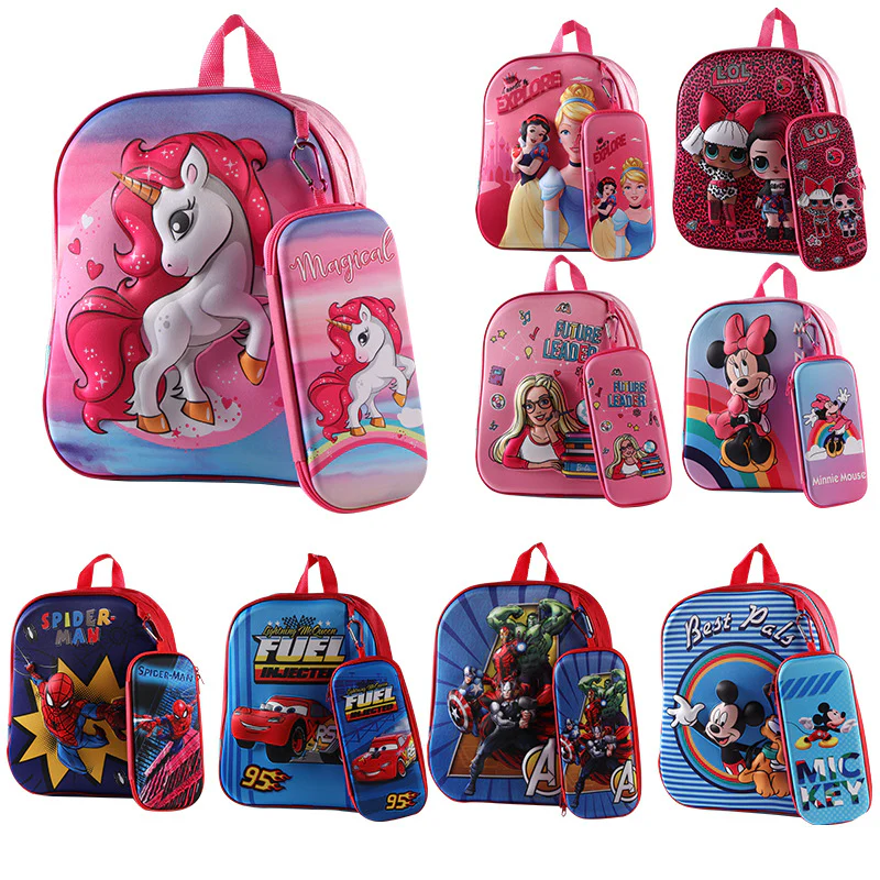 2 PCs Kids School Bag with Geometry Box-Spider Man - Image 2