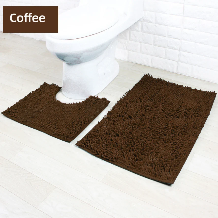 2 PCs Microfiber Anti Slip Commode Mat Set-14646-Coffee Brown