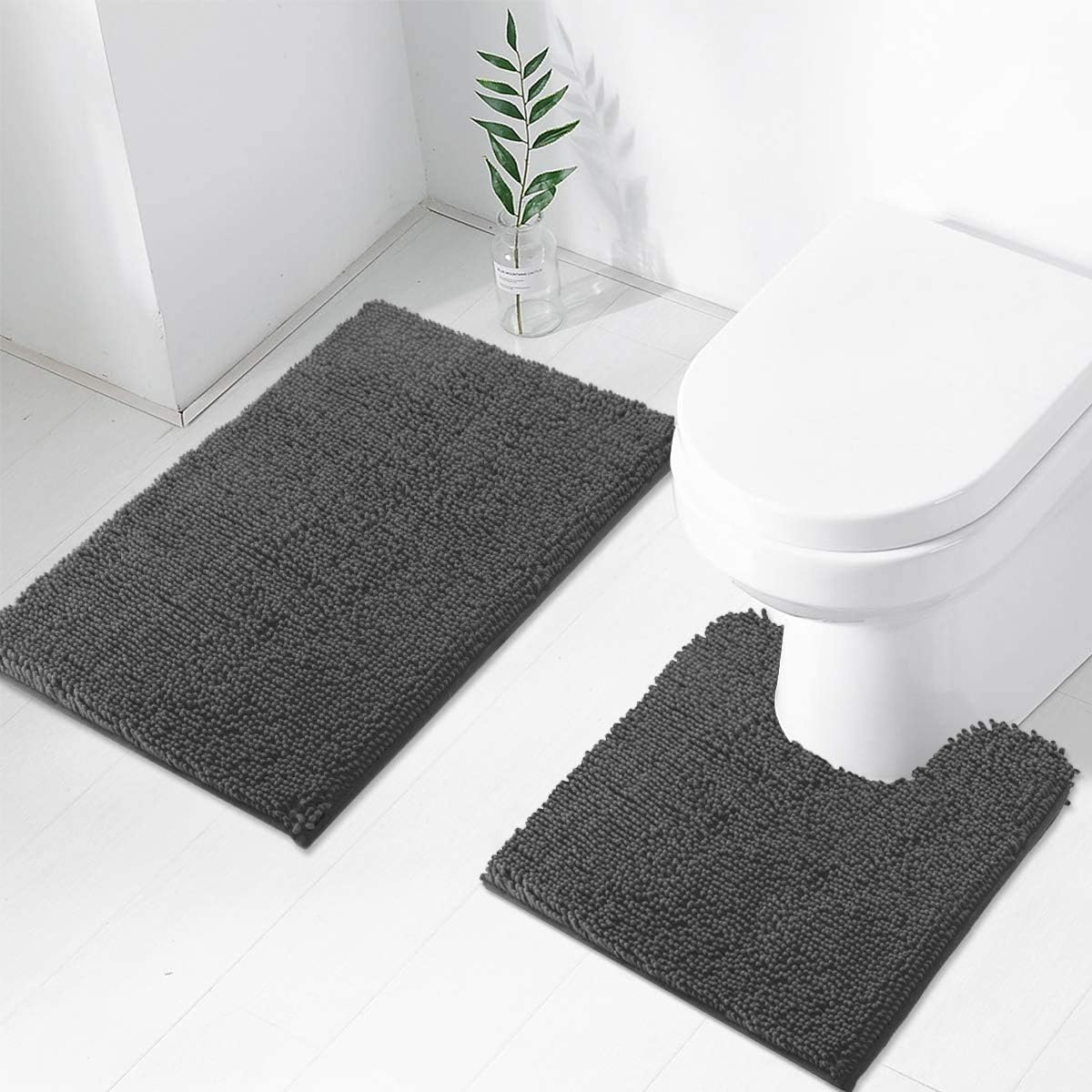 2 PCs Microfiber Anti Slip Commode Mat Set- Dark Grey - Image 8