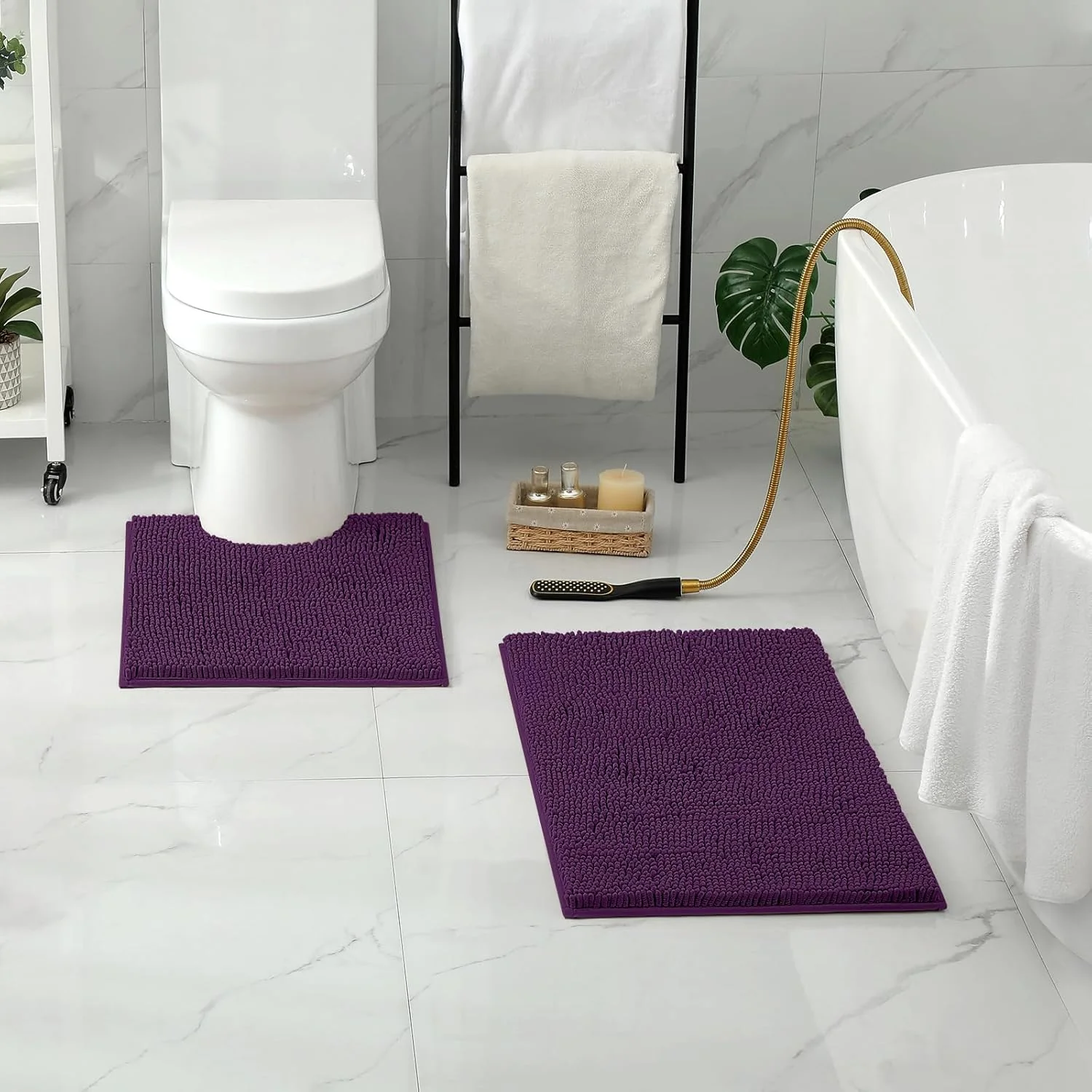 2 PCs Microfiber Anti Slip Commode Mat Set-Dark Purple - Image 6
