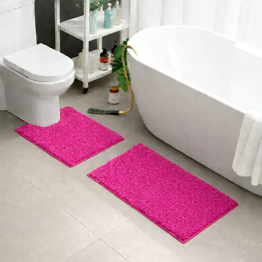 2 PCs Microfiber Anti Slip Commode Mat Set-Fuchsia - Image 2