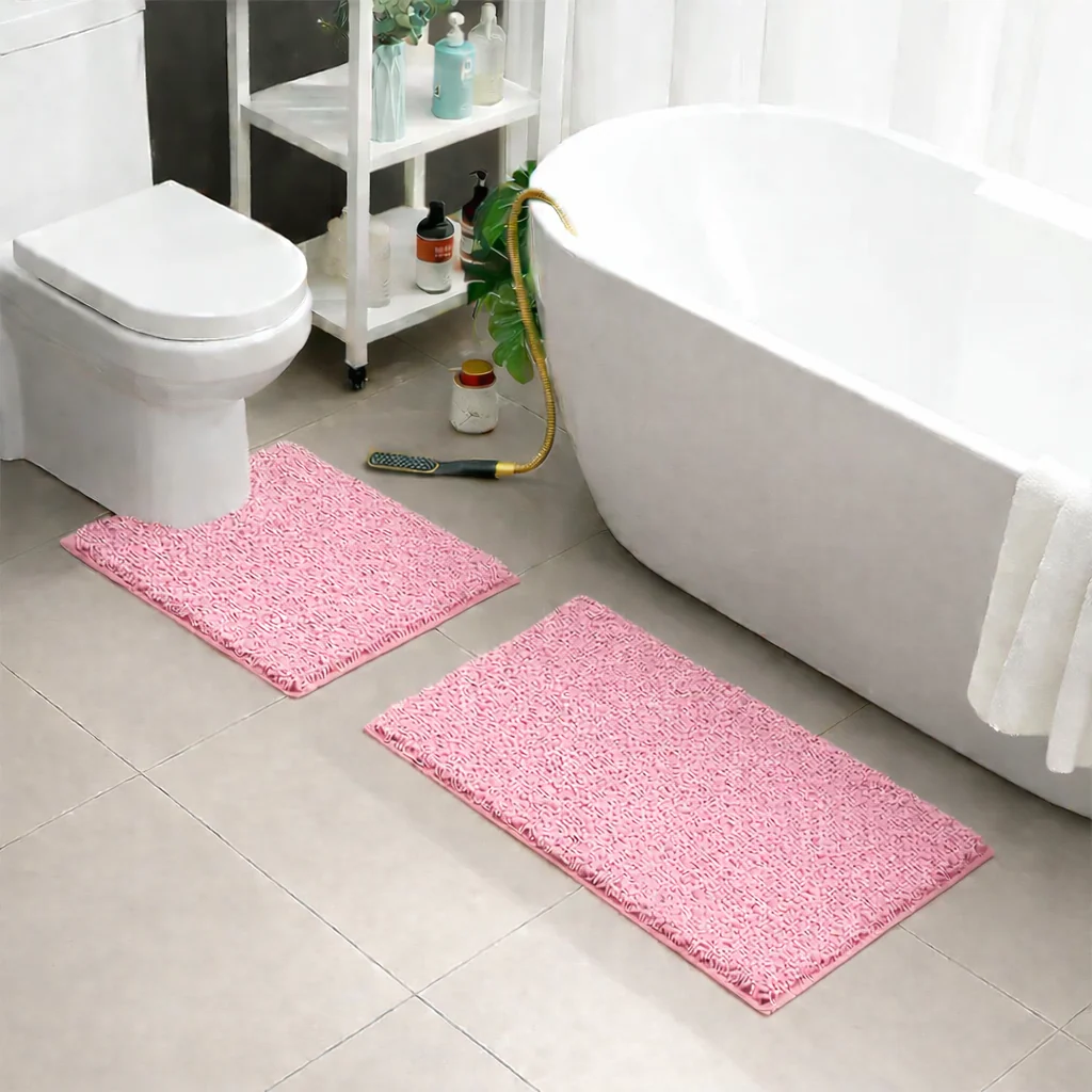 2 PCs Microfiber Anti Slip Commode Mat Set-Pink - Image 2