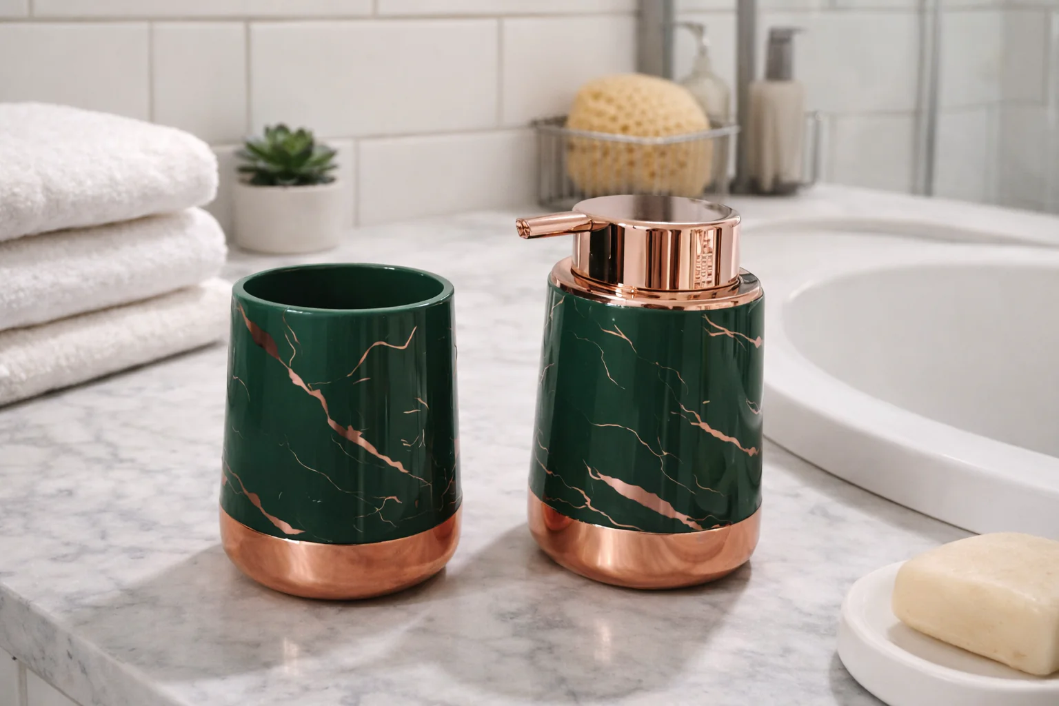 2 PCs PVC Bath Accessories Set-Green