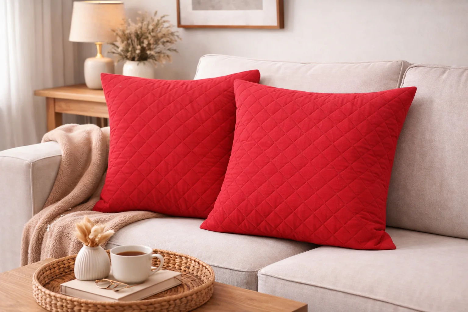 2 PCs Quilted Cushions-Burgundy(Box)