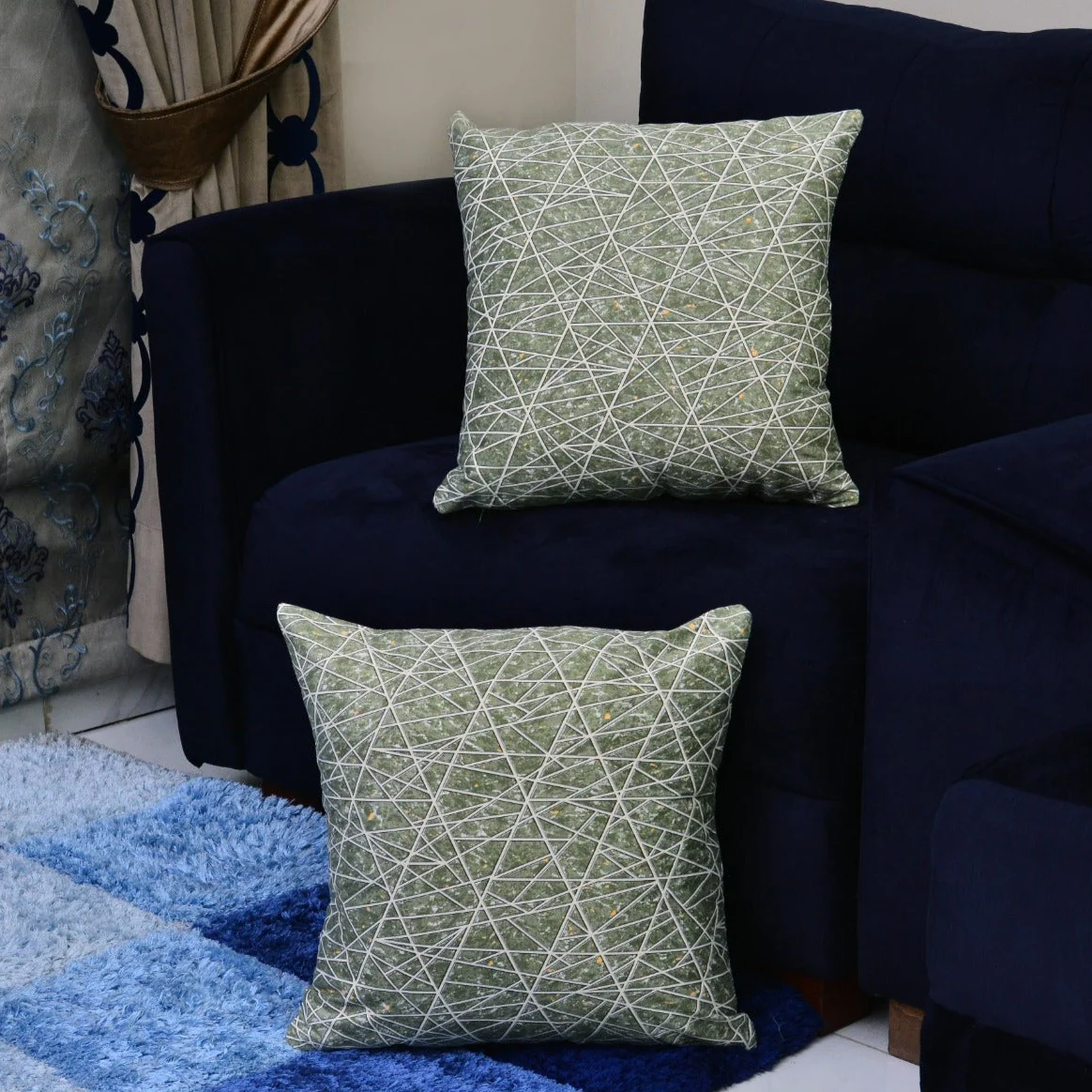 2 PCs Textured Embroidered Cushion(2697)Brown Triangles
