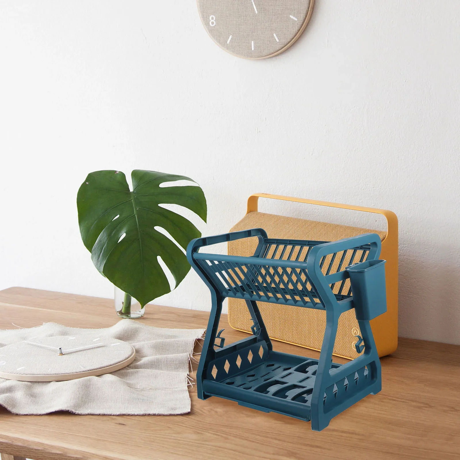 2-Tier-Dish Drying Rack & Utensil Holder(15254)-Green