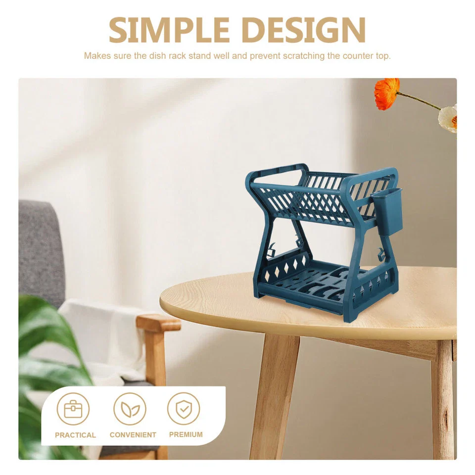 2-Tier-Dish Drying Rack & Utensil Holder(15254)-Green - Image 3