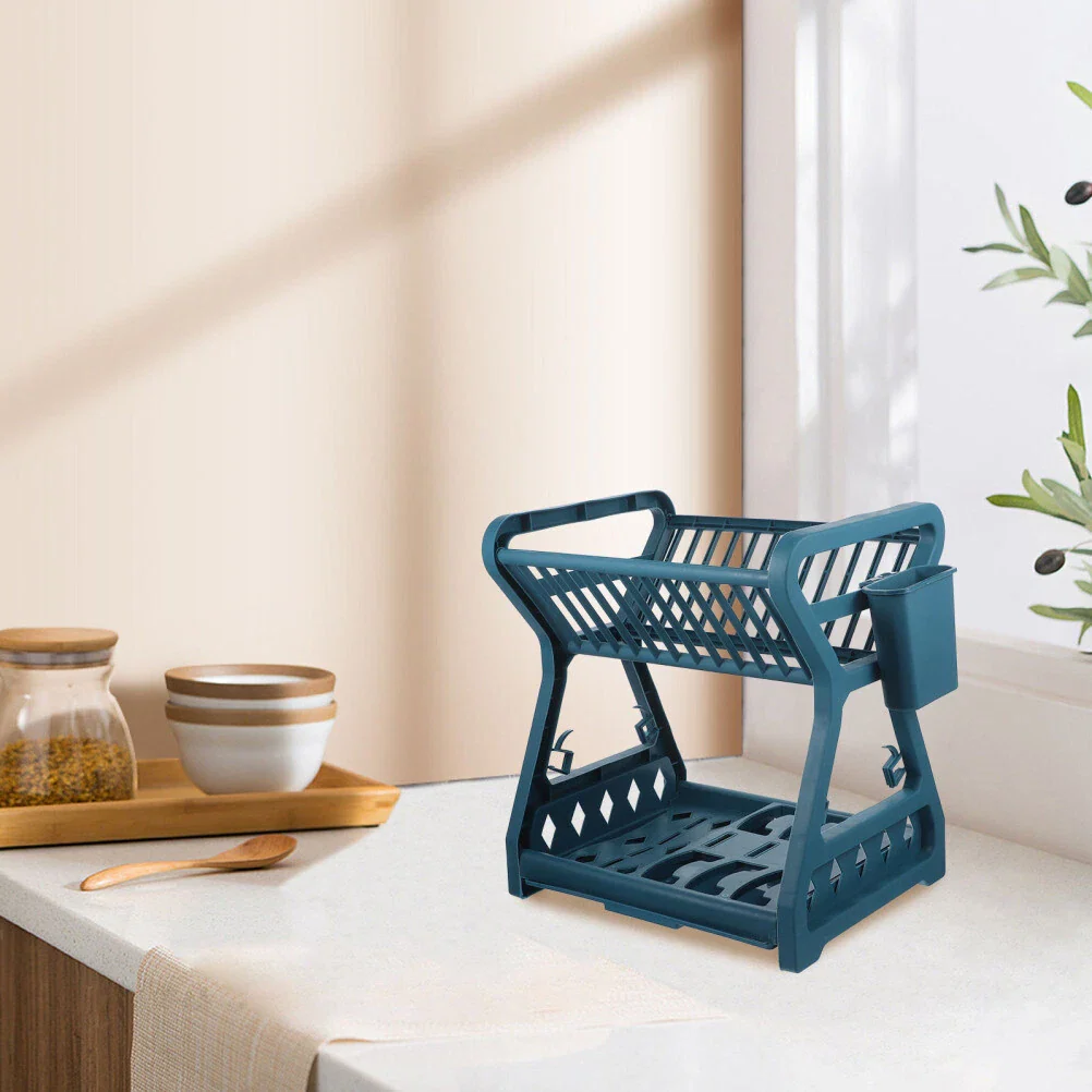 2-Tier-Dish Drying Rack & Utensil Holder(15254)-Green - Image 4