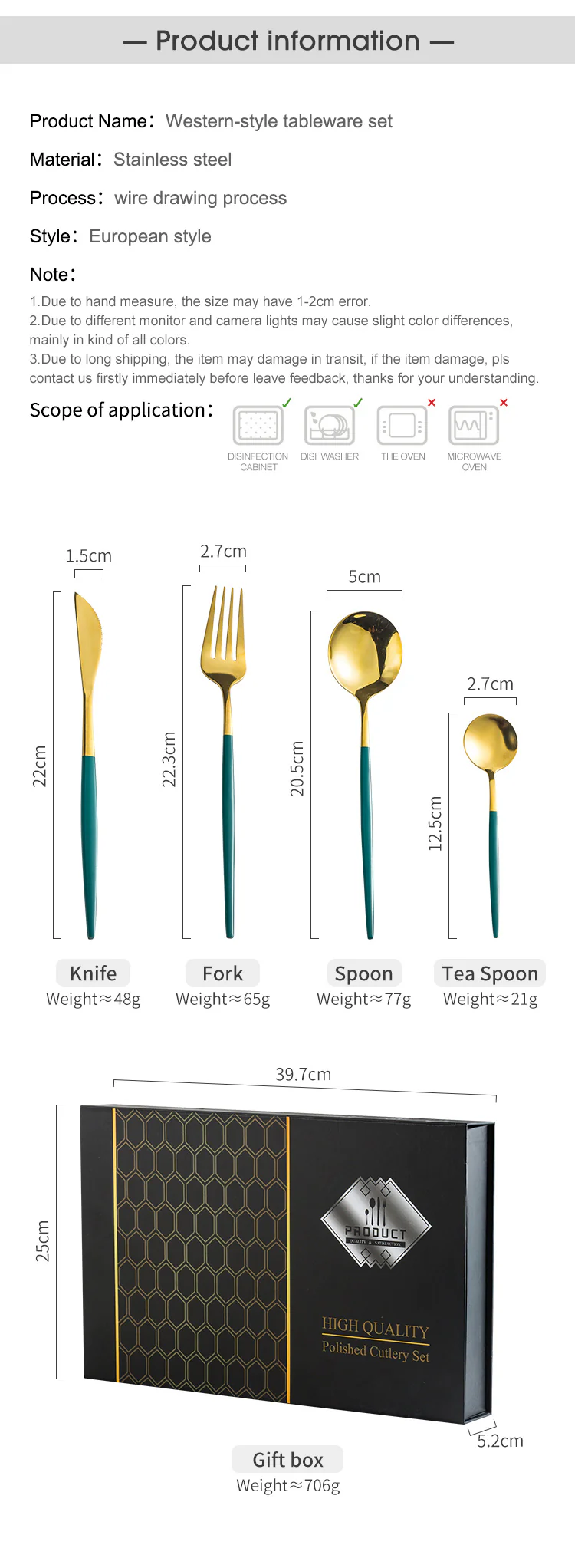 Green/Golden (4406)-24 PCs Premium Steel Cutlery Set - Image 10