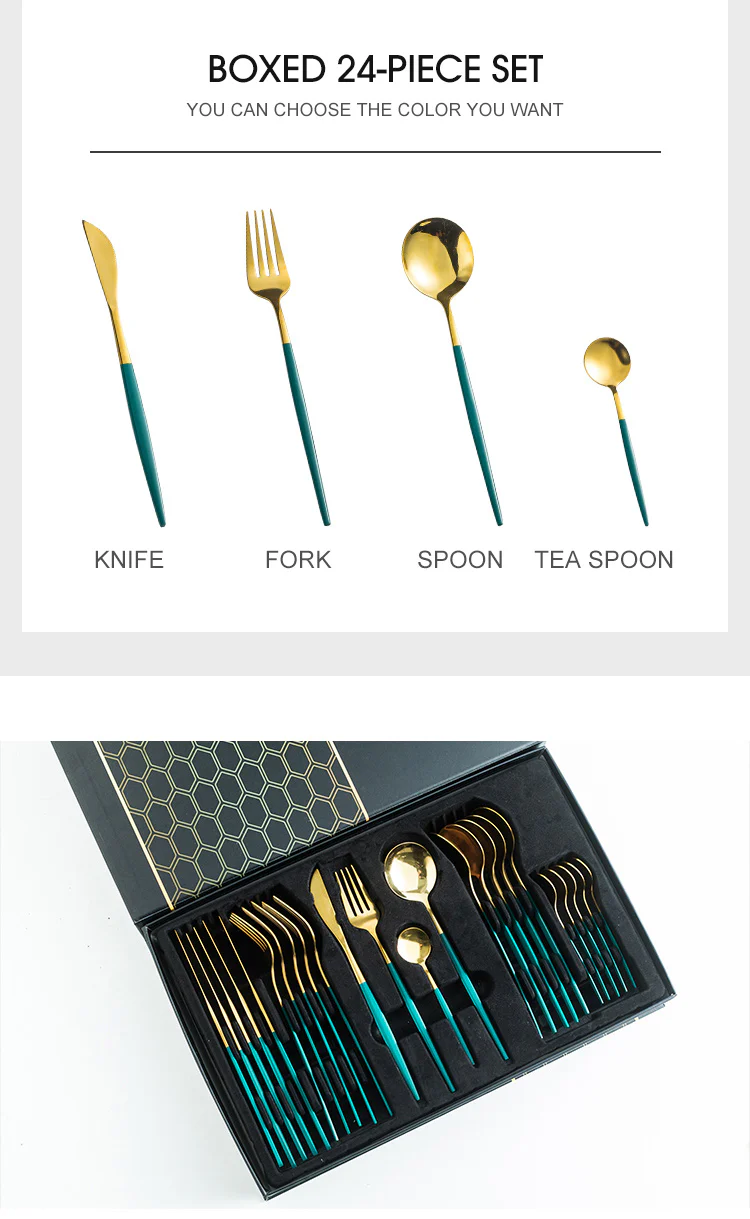 Green/Golden (4406)-24 PCs Premium Steel Cutlery Set - Image 12