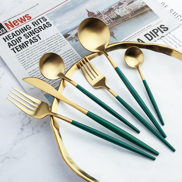 Green/Golden (4406)-24 PCs Premium Steel Cutlery Set - Image 4