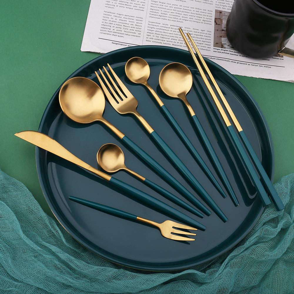 Green/Golden (4406)-24 PCs Premium Steel Cutlery Set - Image 5
