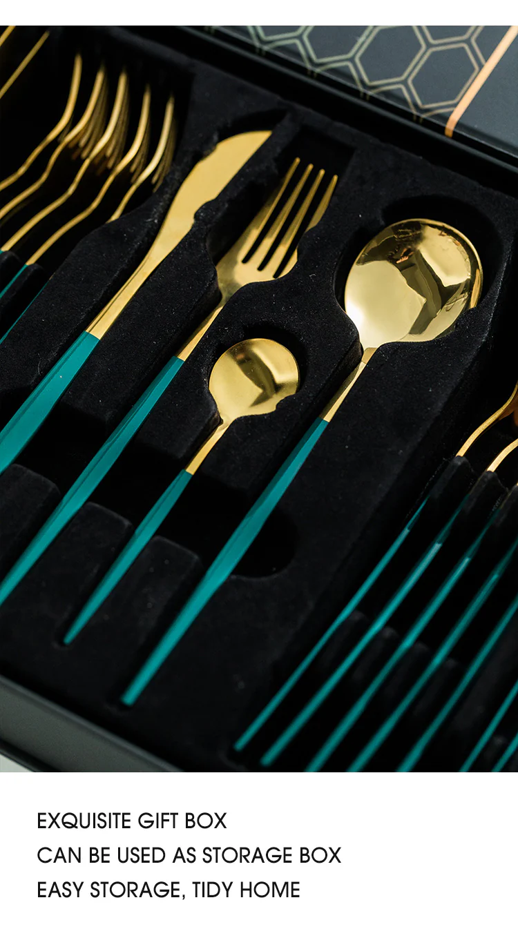 Green/Golden (4406)-24 PCs Premium Steel Cutlery Set - Image 6