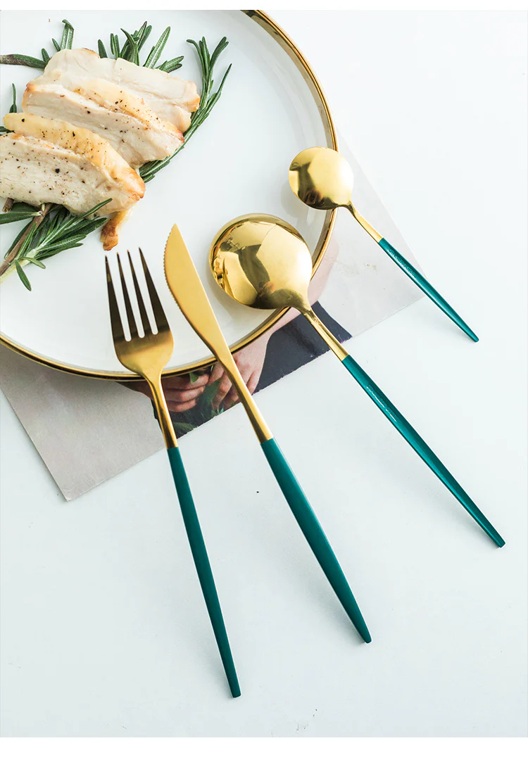 Green/Golden (4406)-24 PCs Premium Steel Cutlery Set - Image 8