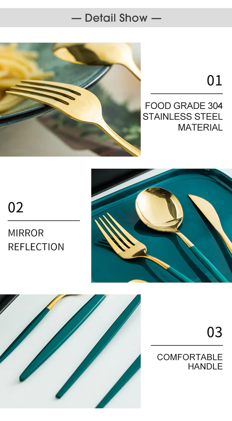Green/Golden (4406)-24 PCs Premium Steel Cutlery Set - Image 9