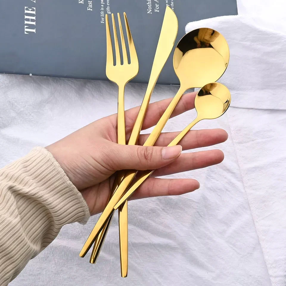 24 Pcs Premium Steel Cutlery Set-Plain Golden(4405) - Image 11
