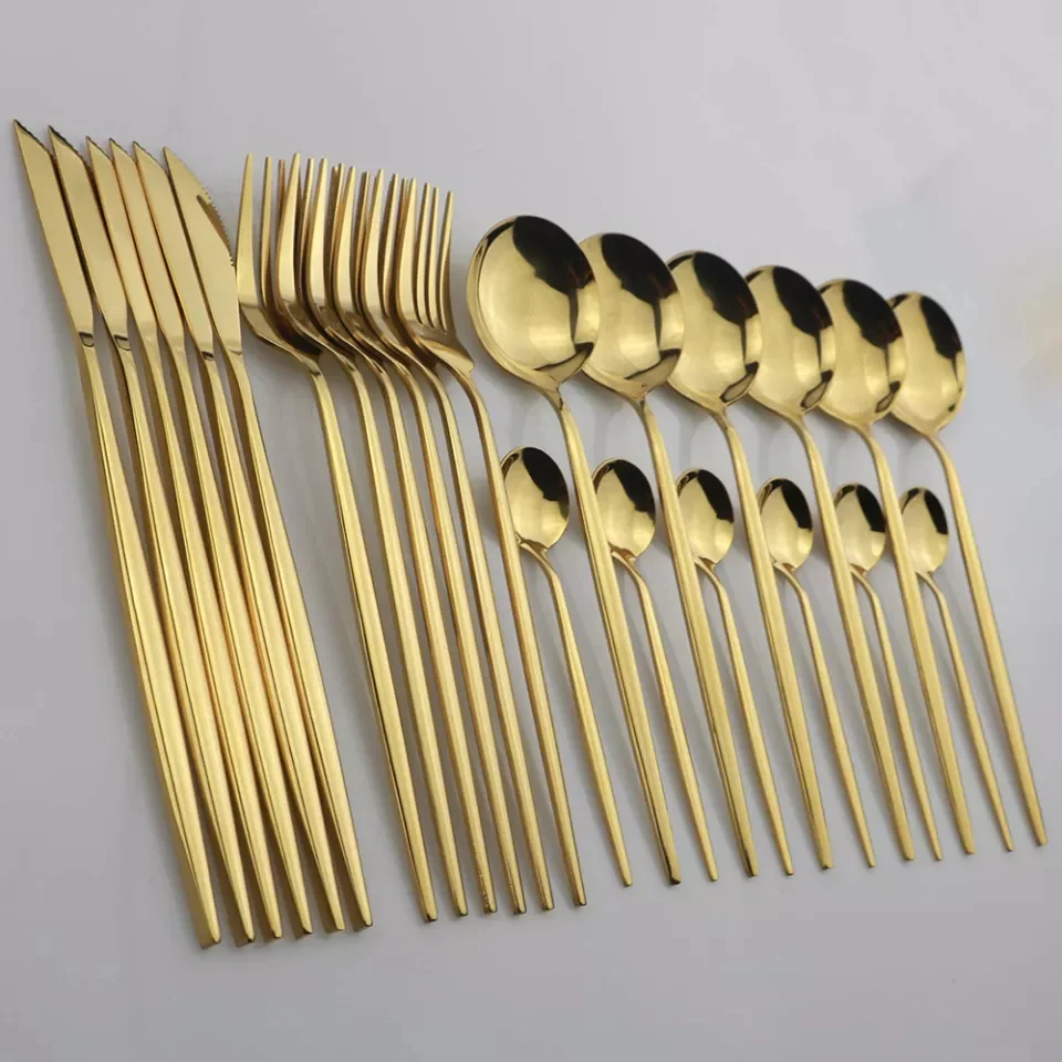 24 Pcs Premium Steel Cutlery Set-Plain Golden(4405) - Image 6