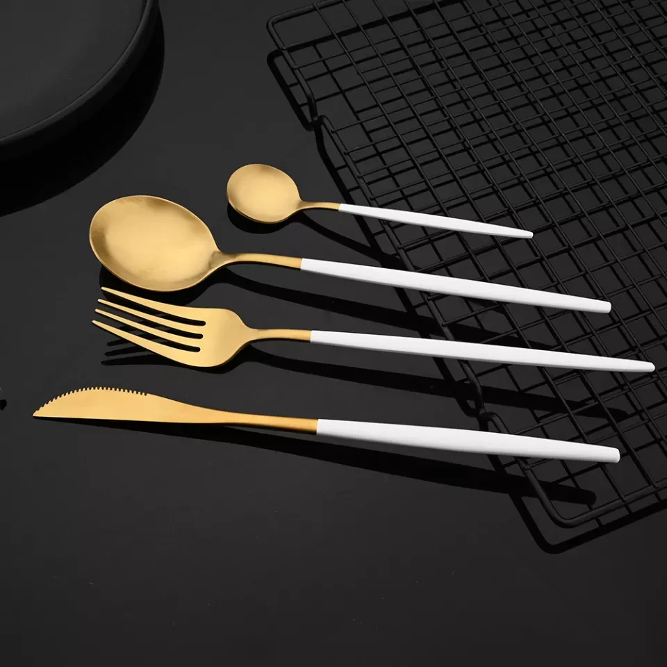 White/Golden (4406)-24 PCs Premium Steel Cutlery Set - Image 4