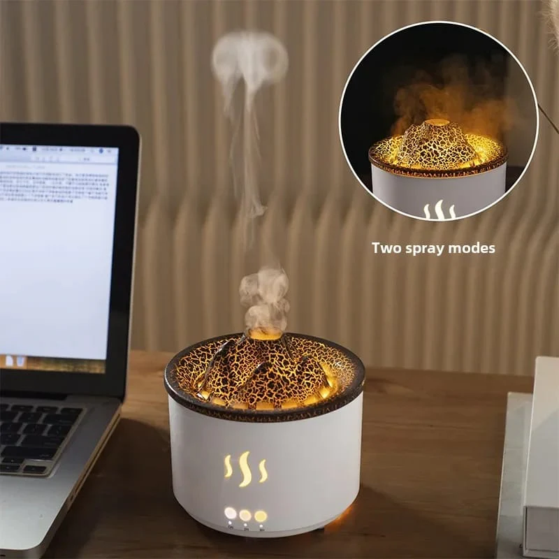 260ML Volcano Aromatherapy Wood Grain Crackling Humidifier-SA2405-186 - Image 4