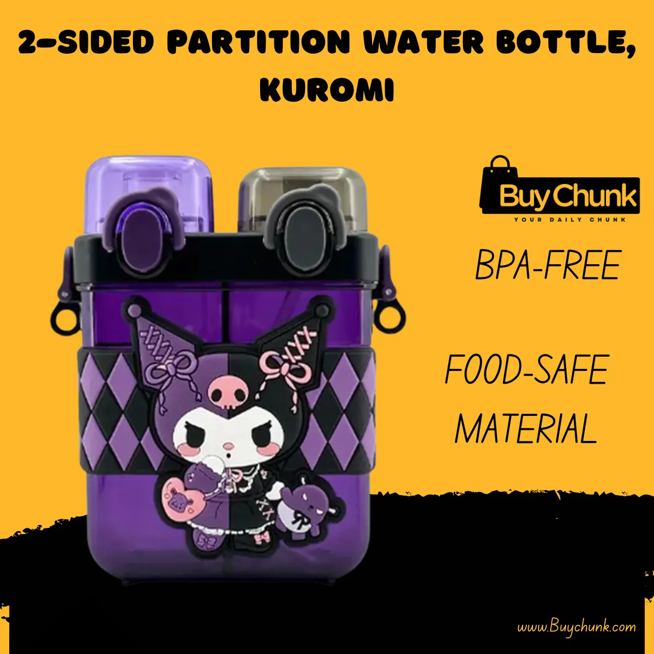 2IN1 PARTITIONED WATER BOTTLE FOR KIDS (SA2510-149)KUROMI - Image 2