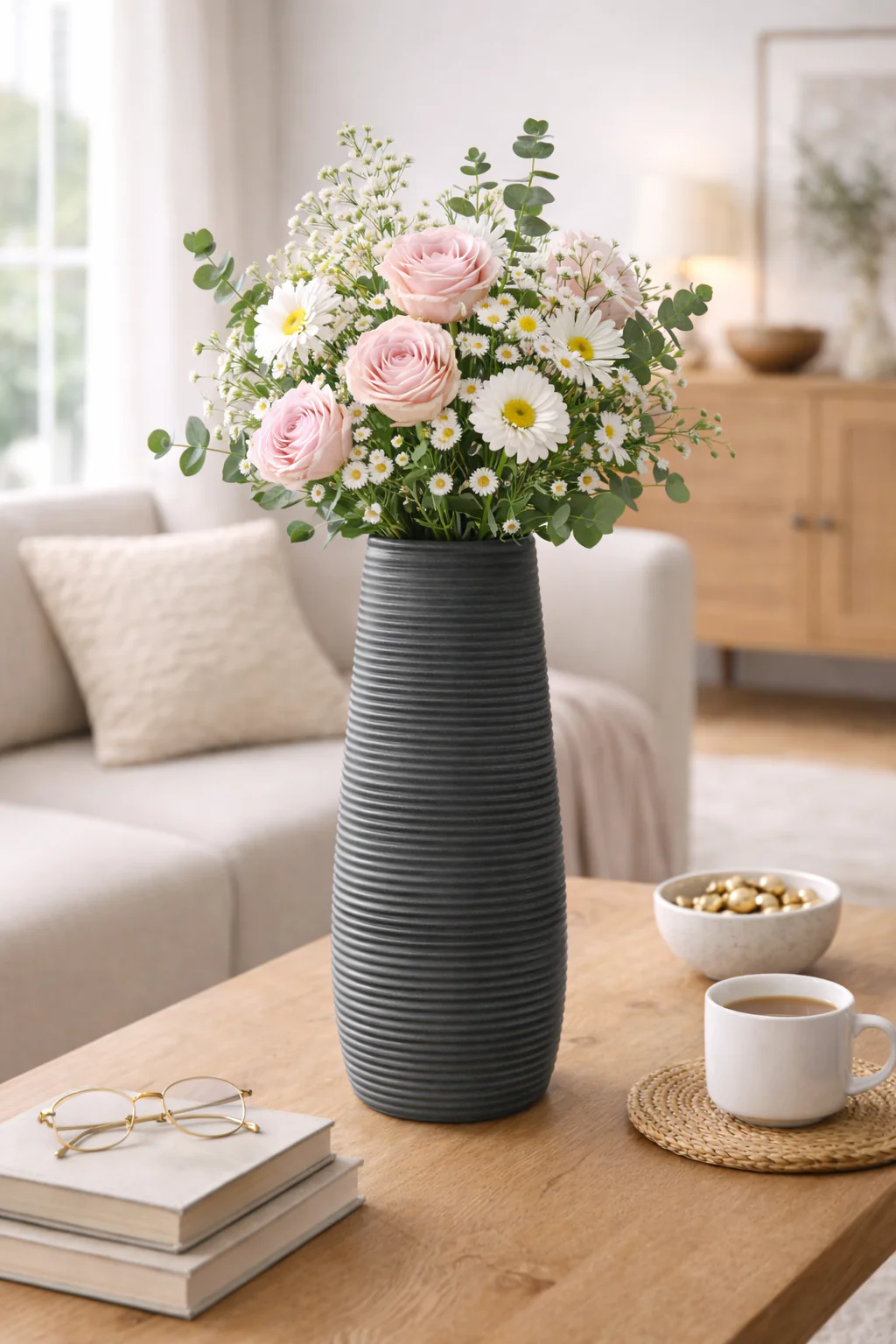 2PCs Nordic Style Vase Container (SA2510-097)Charcoal Grey - Image 2