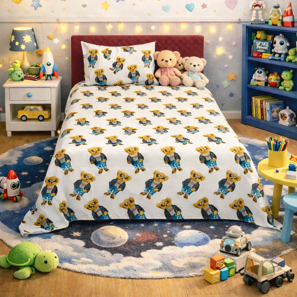 2Pcs Single Bed Sheet-Teddy Bear(Brown)