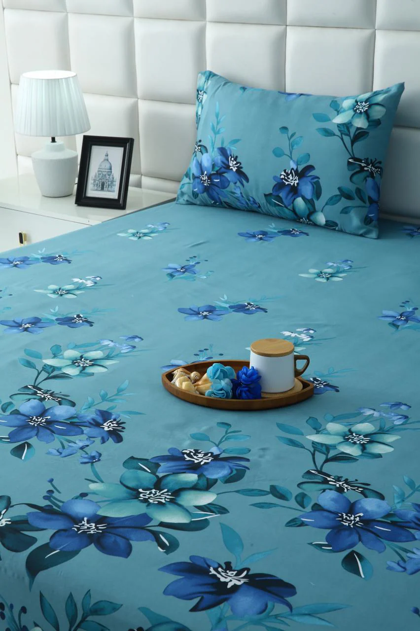 3 PCs Double Bed Sheet-Azure Bloom - Image 3