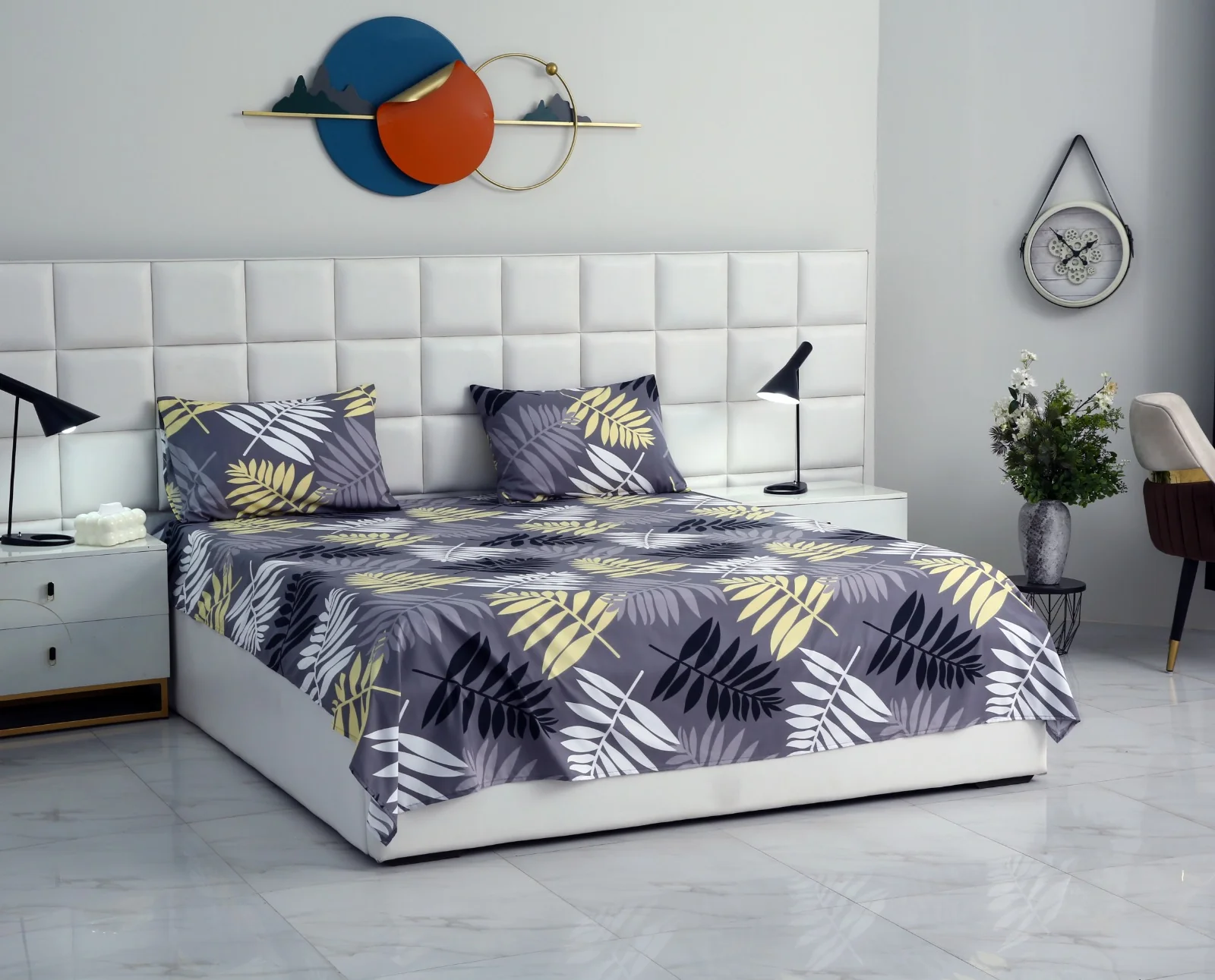 3 PCs Double Bed Sheet-Black Feathers - Image 10