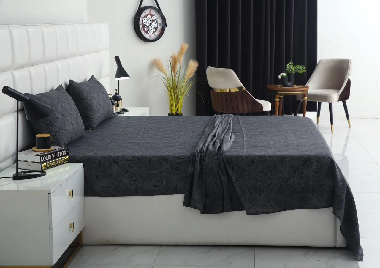 3 PCs Double Bed Sheet-Ash Grey - Image 3