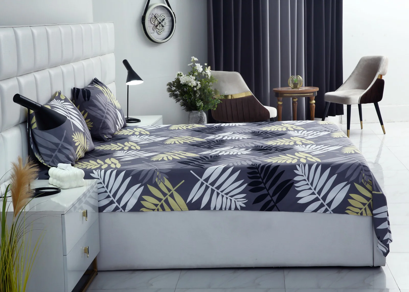 3 PCs Double Bed Sheet-Black Feathers - Image 6