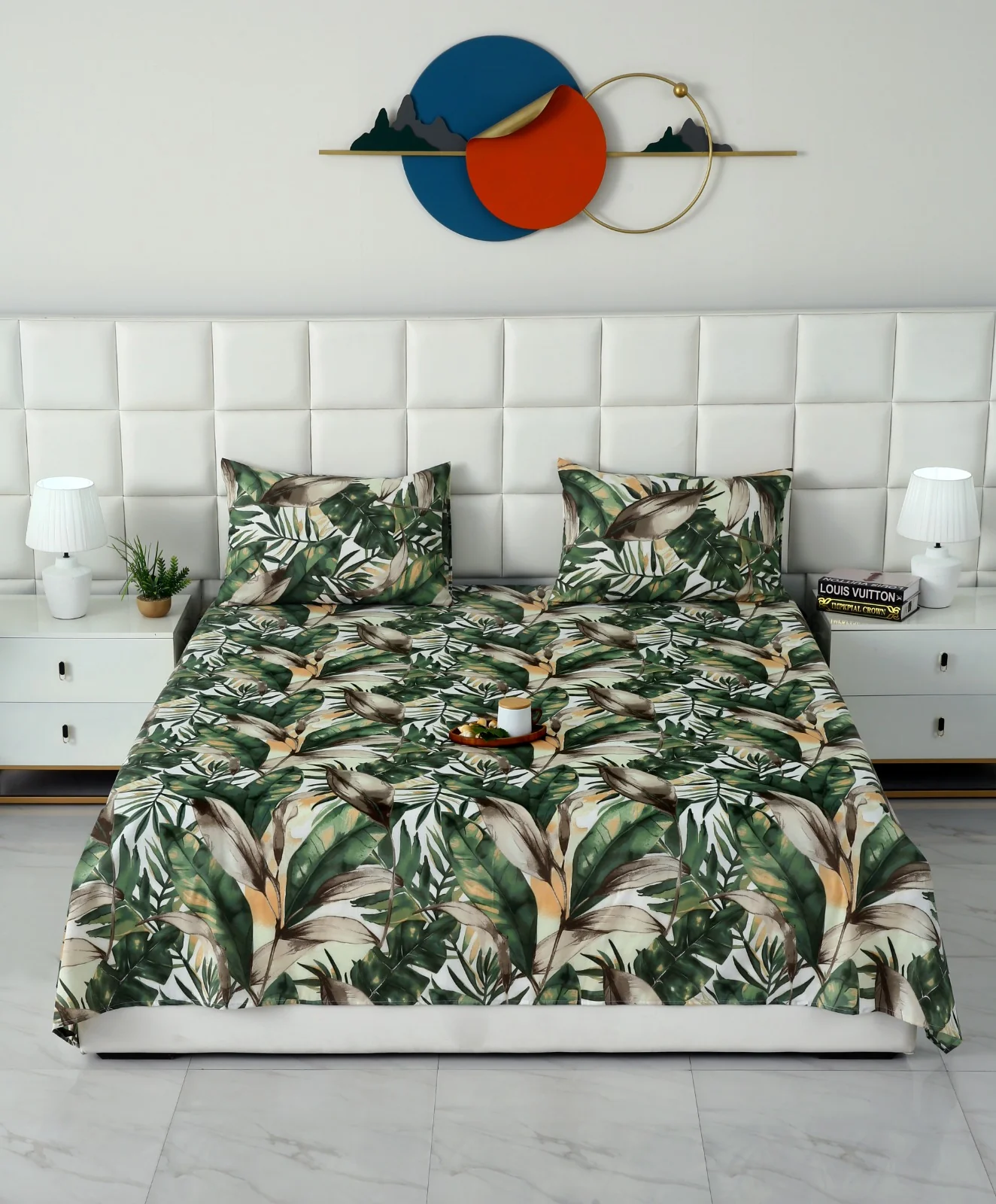 3 PCs Double Bed Sheet-Emerald Feathers - Image 3