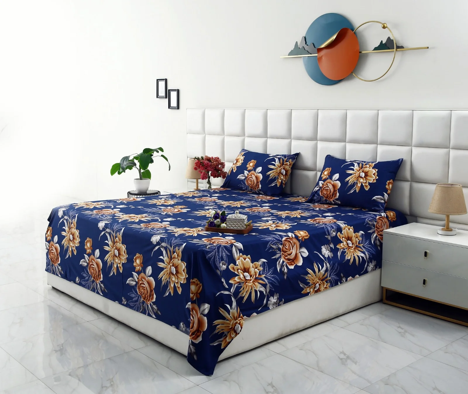 3 PCs Double Bed Sheet-Ethnic Flowers - Image 7