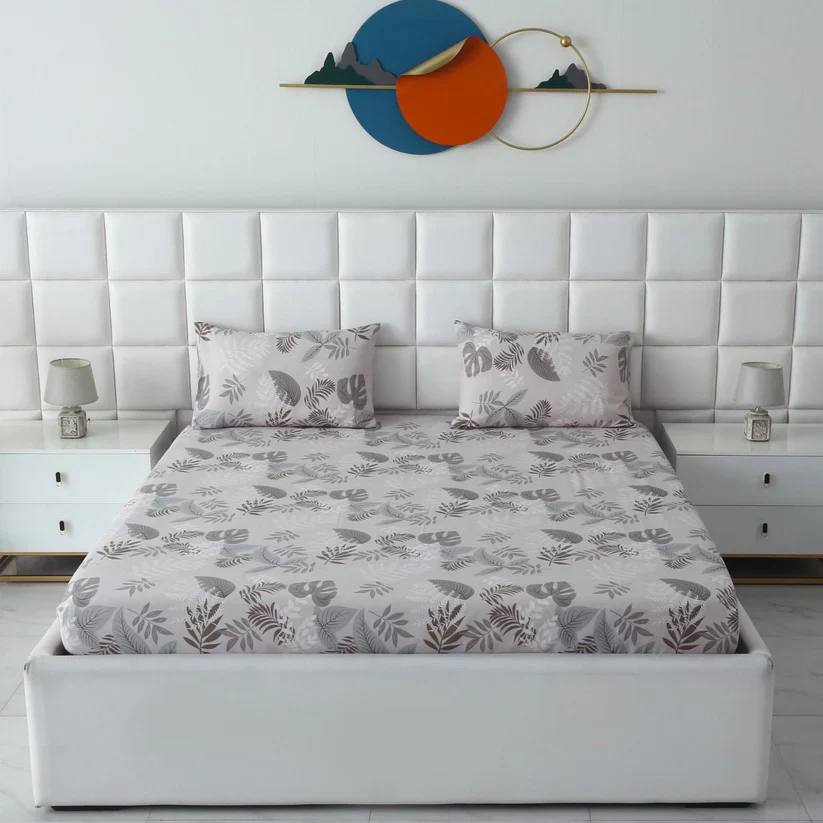 3 PCs Double Bed Sheet-Leaf Style - Image 2